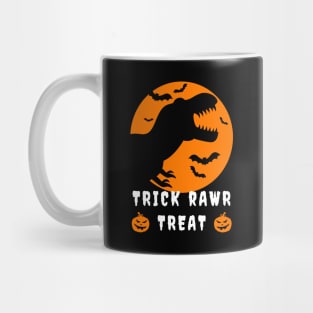 Trick Rawr Treat Halloween, Skeleton T-Rex, Bats and Pumpkins Mug